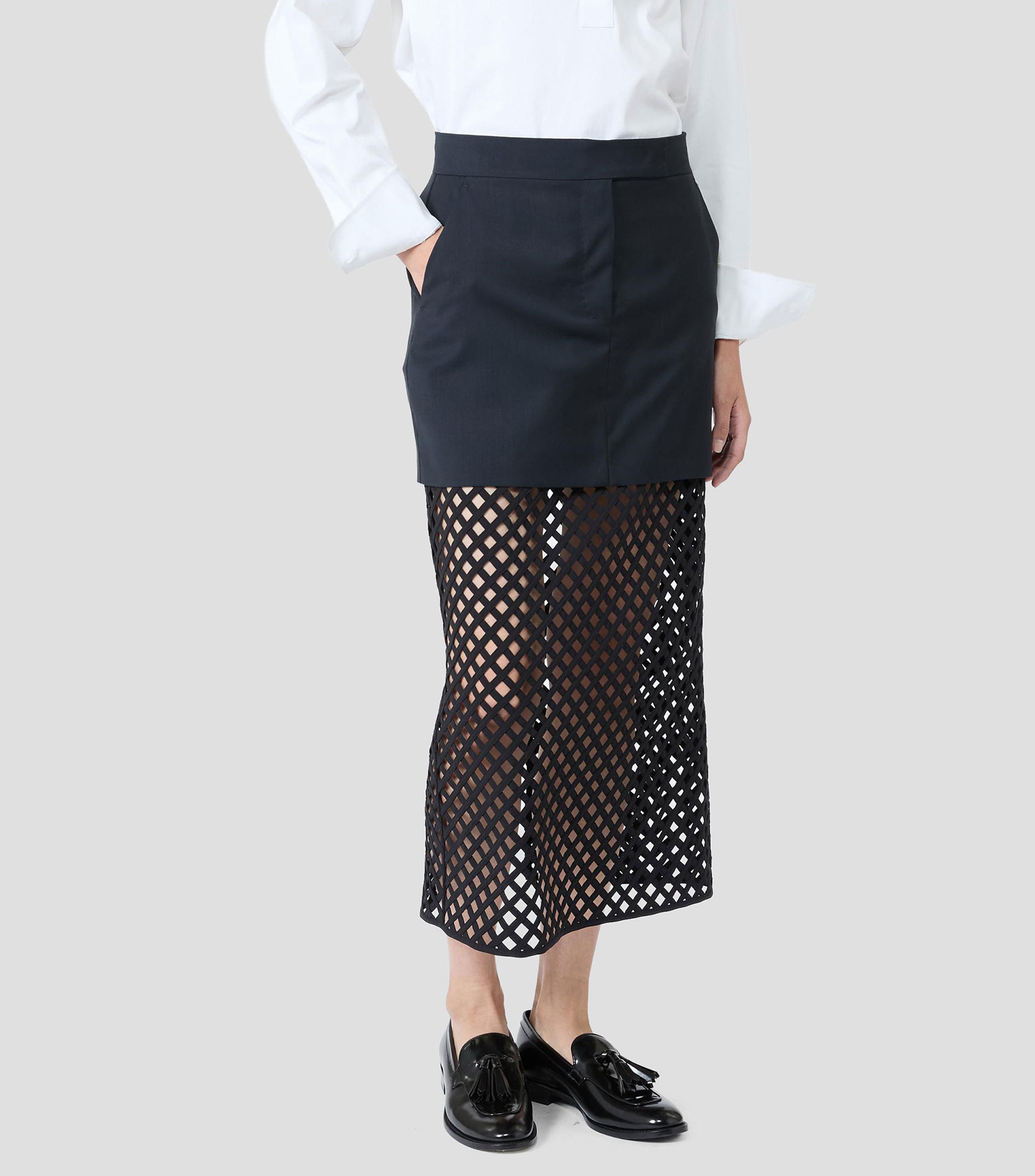 Falda midi de corte recto lisa Mujer